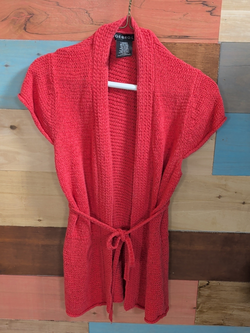 George Coral Open-Front Short Sleeve Cardigan with Self Tie